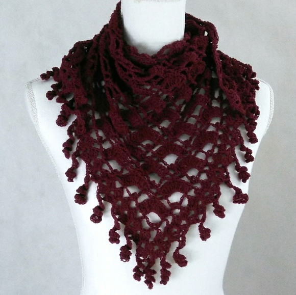 🍁 Shawl Handmade Lace Crochet Knit Fringe - Picture 2 of 3